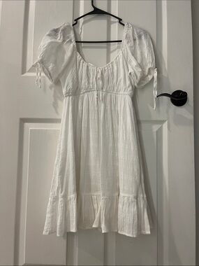 White Mini Dress with Puff Sleeves
